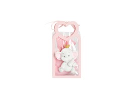 Harmony BUSTINA PU ROSA CON MANICO CUORE CON MAGNETE ELEFANTE 3 VARIANTI ASSORTITE CON SACCHETTO ROSA su Bomboniere Dolci Emozioni