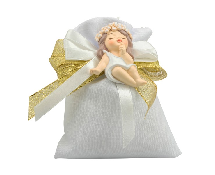 Sacchetto harmony 2024 MAGNETE RESIAN BIMBA CON FIORI ASSORTITA IN 3 MODELLI su Bomboniere Dolci Emozioni