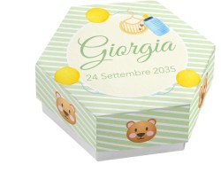 Scatolina porta confetti personalizzata esagonale strisce verde con orsetti
