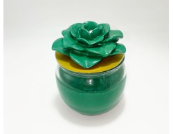 Bomboniera Matrimonio Mariella Martini candela profumata verde con coperchio con applicazione rosa