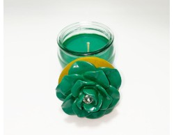 Bomboniera Matrimonio Mariella Martini candela profumata verde con coperchio con applicazione rosa su Bomboniere Dolci Emozioni