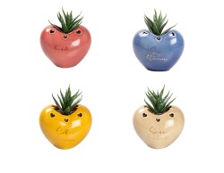 Bomboniera Matrimonio harmony PORTA PIANTINA CUORE PORCELLANA 4 COLORI ASSORTITI CON PIANTA INCLUSA