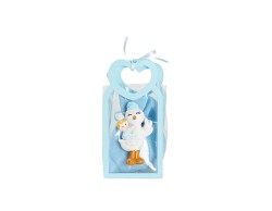 Harmony BUSTINA PU CELESTE CON MANICO CUORE CON MAGNETE CICOGNA CON BIMBO 2 ASS. CON SACCHETTO su Bomboniere Dolci Emozioni