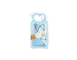 Harmony BUSTINA PU CELESTE CON MANICO CUORE CON MAGNETE CICOGNA CON BIMBO 2 ASS. CON SACCHETTO su Bomboniere Dolci Emozioni