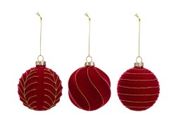 Set 3 Palline di Vetro Rosse 12 cm - Eleganza Natalizia con Dettagli Dorati