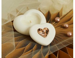 Bomboniera Matrimonio Claraluna 2026 Scatolina Cuore Claraluna con Applicazione Oro Rosa con candela
