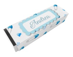 Scatolina porta confetti personalizzata rettangolare fantasia cuori blu