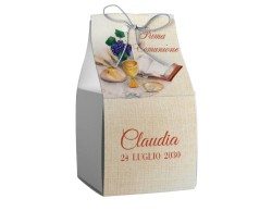 Scatolina porta confetti personalizzata quadrata decoro calice bibbia pane uva