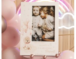 Bomboniera Nascita Battesimo Claraluna portafoto con orsetto rosa