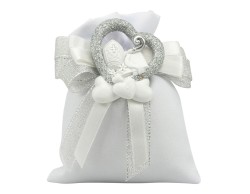 Sacchetto harmony 2024 MAGNETE RESINA NUVOLA CON CUORE CRESIMA GLITTER SILVER E FAZZOLETTO