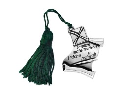 Bomboniera Laurea pergamena con tocco Scienze Matematiche Fisiche e Naturali con Nappina Verde