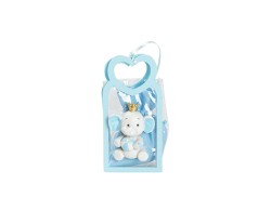 Harmony BUSTINA PU CELESTE CON MANICO CUORE CON MAGNETE ELEFANTE 3 VARIANTI ASSORTITE CON SACCHETTO CELESTE su Bomboniere Dolci Emozioni