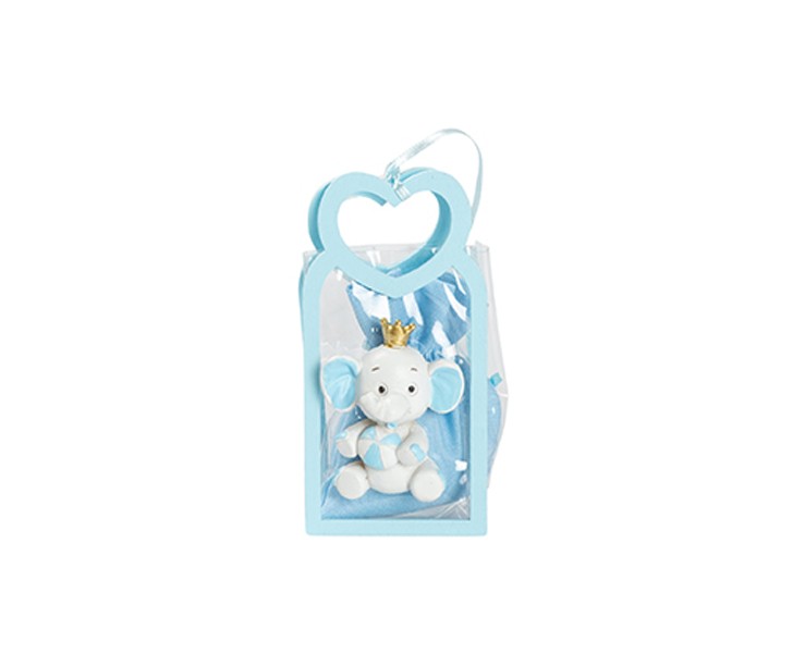 Harmony BUSTINA PU CELESTE CON MANICO CUORE CON MAGNETE ELEFANTE 3 VARIANTI ASSORTITE CON SACCHETTO CELESTE su Bomboniere Dolci Emozioni