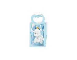Harmony BUSTINA PU CELESTE CON MANICO CUORE CON MAGNETE ELEFANTE 3 VARIANTI ASSORTITE CON SACCHETTO CELESTE su Bomboniere Dolci Emozioni