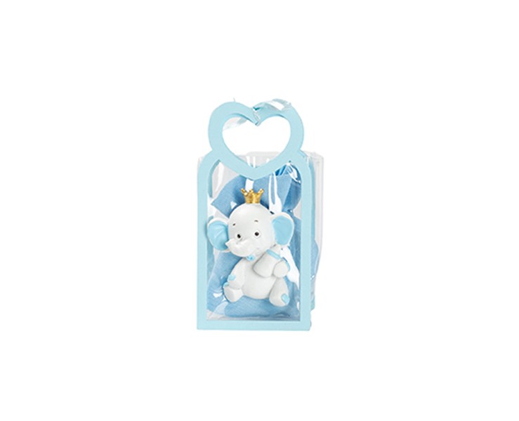 Harmony BUSTINA PU CELESTE CON MANICO CUORE CON MAGNETE ELEFANTE 3 VARIANTI ASSORTITE CON SACCHETTO CELESTE su Bomboniere Dolci Emozioni