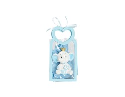 Harmony BUSTINA PU CELESTE CON MANICO CUORE CON MAGNETE ELEFANTE 3 VARIANTI ASSORTITE CON SACCHETTO CELESTE su Bomboniere Dolci Emozioni