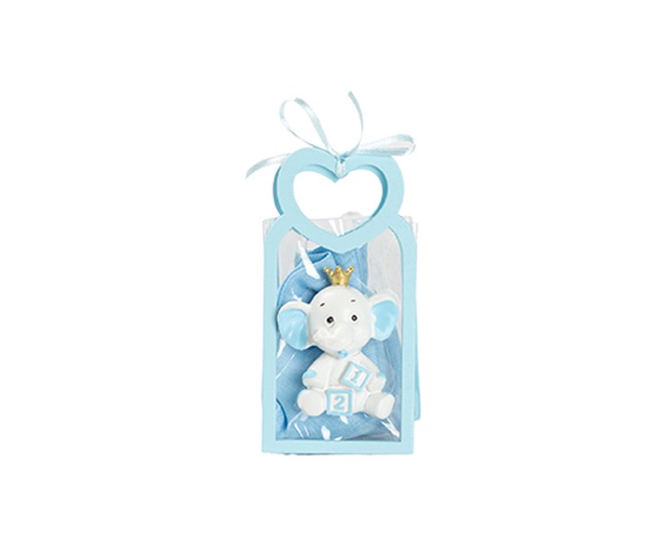 Harmony BUSTINA PU CELESTE CON MANICO CUORE CON MAGNETE ELEFANTE 3 VARIANTI ASSORTITE CON SACCHETTO CELESTE su Bomboniere Dolci Emozioni
