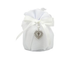 Sacchetto harmony 2024 cotone bianco base tonda con tiranti con charm cuore e con croce strass
