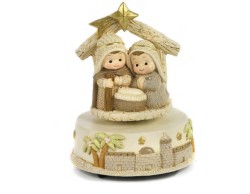 Carillon Gruppo Natività  Bambini in Capanna  Resina Altezza 13,4 cm