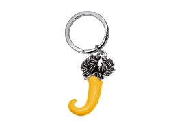 Portachiavi Corno corona alloro smaltato giallo
