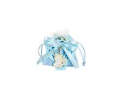 Harmony SCATOLINA PORTA CONFETTI MONGOLFIERA CELESTE CON PORTA CHIAVI ORSETTO CON SACCHETTO