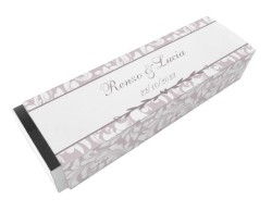 Scatolina porta confetti personalizzata rettangolare trama floreale bianca su rosa antico