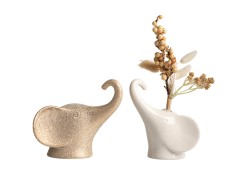 Bomboniera Matrimonio Harmony Set Profumatore Coppia Teste Elefanti Stilizzate Bianco e Oro in Porcellana