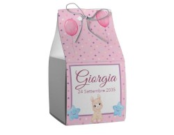 Scatolina porta confetti personalizzata quadrata rosa con lama e palloncini