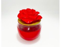 Bomboniera Matrimonio Mariella Martini candela profumata rossa con coperchio con applicazione rosa