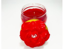 Bomboniera Matrimonio Mariella Martini candela profumata rossa con coperchio con applicazione rosa su Bomboniere Dolci Emozioni