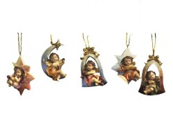 Set di 6 Angeli con Strumenti Musicali  Appendini per Albero di Natale in Resina, Altezza 9 cm
