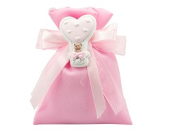 Sacchetto harmony 2024 juta ROSA con magnete mongolfiera cuore bianca e azzurra