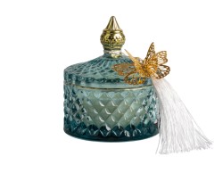 Bomboniera Matrimonio Harmony CANDELA VETRO PROFUMATA (WILD TEAKWWOD) CILINDRO AZZURRA