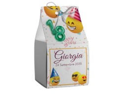 Scatolina porta confetti personalizzata quadrata 18 anni bianca con emoji