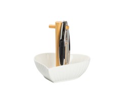 Bomboniera Matrimonio harmony SET CIOTOLA CUORE SCHIACCIANOCI IN PORCELLANA BIANCA MANICO BAMBOO