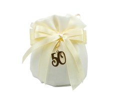 Sacchetto 50 &deg; ANNIVERSARIO harmony 2024 cotone crema base tonda con tiranti con spilla 50&deg;