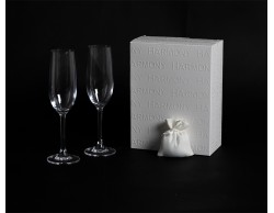 Bomboniera Matrimonio harmony COPPIA CALICI FLUT CRISTALLO CON BOX E SACCHETTO