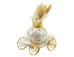 Bomboniera Matrimonio Harmony profumatore carrozza bianca perlata con strass - corona e ruote oro
