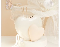 Bomboniera Matrimonio Claraluna diffusore doppio cuore bianco e tortora