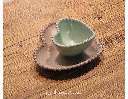 Bomboniera Matrimonio Claraluna bis piattini cuore verde piccolo e marrone medio