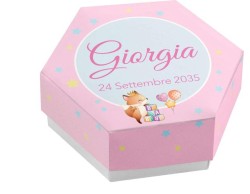 Scatolina porta confetti personalizzata esagonale rosa con volpe
