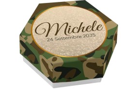 Scatolina porta confetti personalizzata eagonale trama mimetica