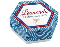 Scatolina porta confetti personalizzata eagonale fantasia onde blu simbolo spiderman