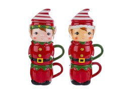 Set 2 Tazze con Scatola Elfo in Ceramica - 2 Assortiti 26 cm
