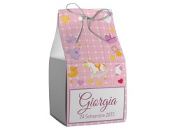 Scatolina porta confetti personalizzata quadrata rosa decoro giochi vari