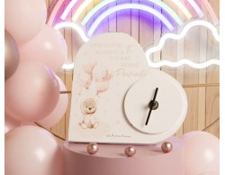 Bomboniera Nascita Battesimo Claraluna orologio cuore con orsetto rosa