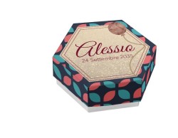 Scatolina porta confetti personalizzata eagonale blu rosa con palloncino