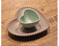 Bomboniera Matrimonio Claraluna bis piattini cuore marrone grande e verde piccolo