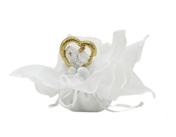 Sacchetto harmony 2024 ICONA RESINA NUVOLA CON CUORE CRESIMA GLITTER GOLD E FAZZOLETTO