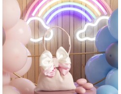 Sacchetto colore rosa con fiocco a forma di borsetta claraluna